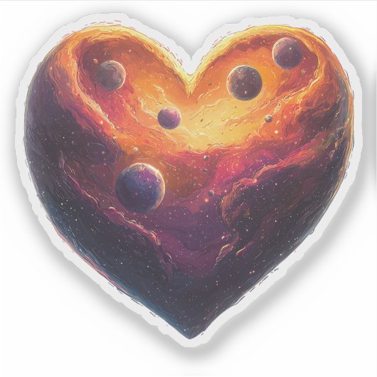 Heart Planet Valentijnsdag Sticker (Voorkant)