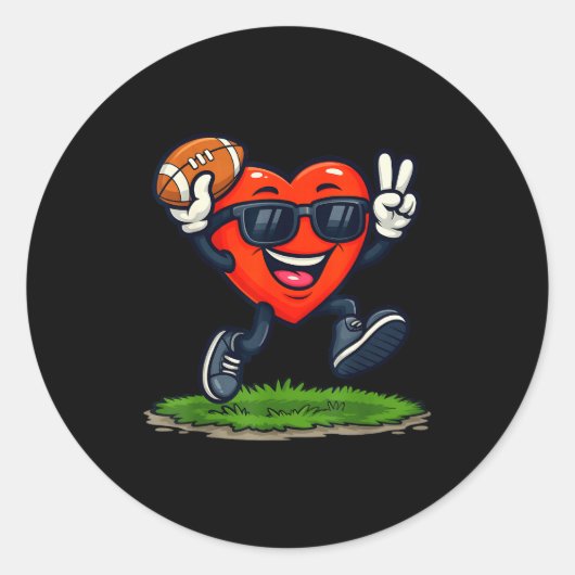 Heart Playing American Football Rugby Valentine Me Ronde Sticker (Voorkant)