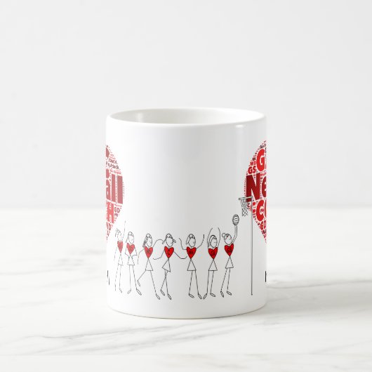 Heart Posities Word Cloud Netball-trainer Koffiemok (Center)