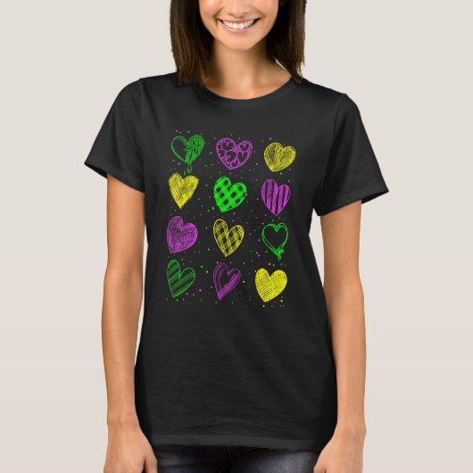 Heart Print Mardi Gras Cute Mardi Gras Partij 2 T-shirt (Voorkant)