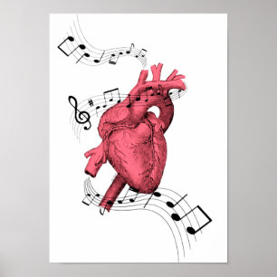 Heart Print, Musical Notes, Musical Heart, Anatomi Poster