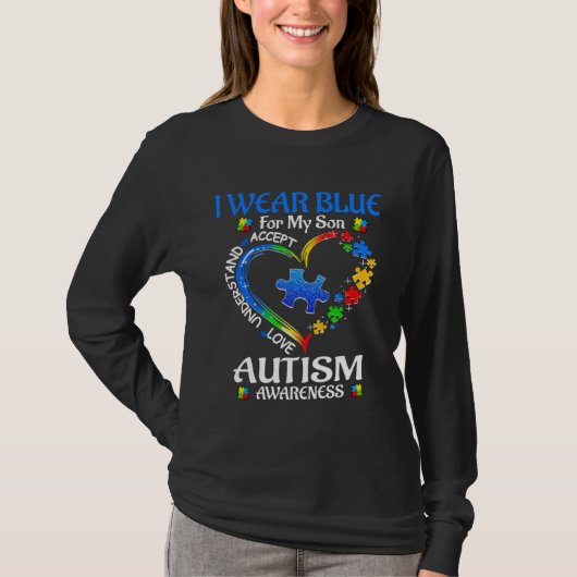 Heart Puzzle I Wear Blue For My Son Autism Awarene T-shirt (Voorkant)