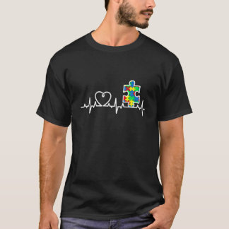 Heart Puzzle Piece Heartbeat Cool Autism Awareness T-shirt