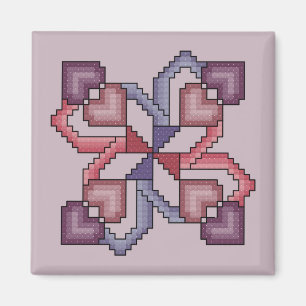 Heart Quilt Square cross-stitch patroon Magneet