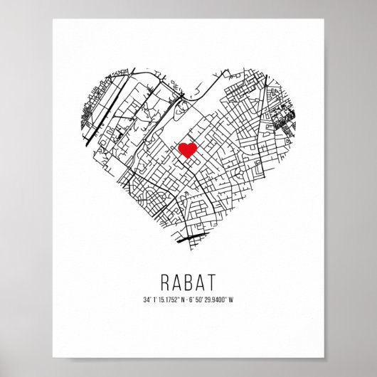 Heart Rabat City Map (Marokko) Poster (Voorkant)