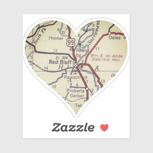 Heart Red Bluff California Sticker (Vel)