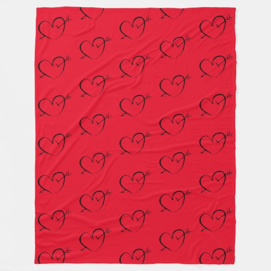 Heart red large sherpa blanket fleece deken (Voorkant)