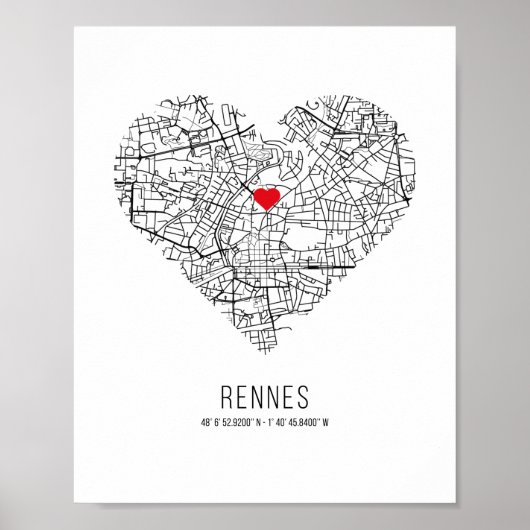 Heart Rennes City Map (Frankrijk) Poster (Voorkant)