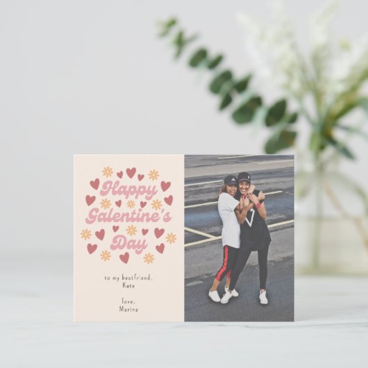 Heart Retro Happy Galentine's Day BestVriendelijke Briefkaart (Staand voorkant)