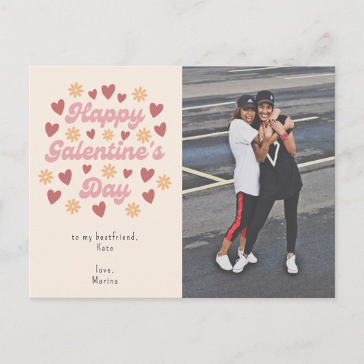 Heart Retro Happy Galentine's Day BestVriendelijke Briefkaart (Voorkant)