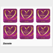 Heart Ribbon Gold Happy Valentijnsdag Paars Vierkante Sticker (Vel)