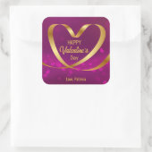 Heart Ribbon Gold Happy Valentijnsdag Paars Vierkante Sticker (Tas)