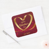 Heart Ribbon Gold Happy Valentine's Day Red Vierkante Sticker (Envelop)