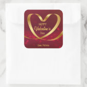 Heart Ribbon Gold Happy Valentine's Day Red Vierkante Sticker (Tas)