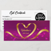Heart Ribbon Gold Paarse Valentijnsdag Gift Card (Voorkant / Achterkant)