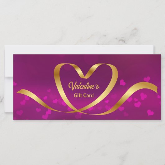 Heart Ribbon Gold Paarse Valentijnsdag Gift Card (Voorkant)