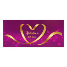 Heart Ribbon Gold Paarse Valentijnsdag Gift Card