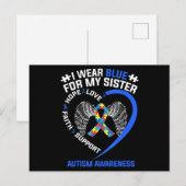 Heart Ribbon I Draag Blue voor mijn zuster Autism  Briefkaart (Voorkant / Achterkant)