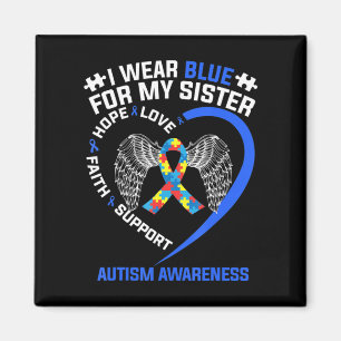 Heart Ribbon I Draag Blue voor mijn zuster Autism  Magneet