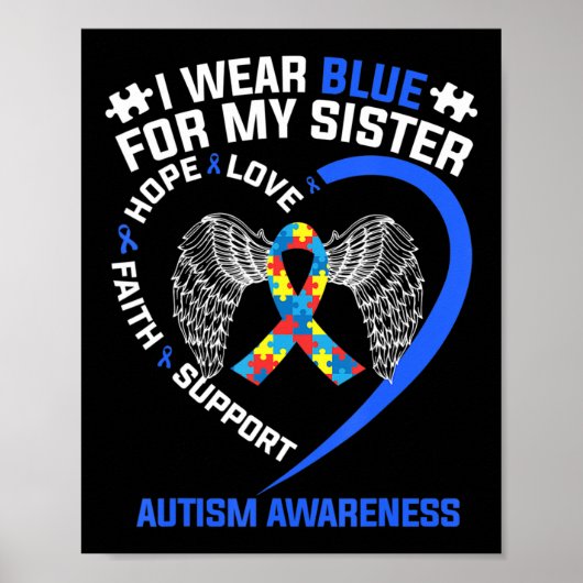 Heart Ribbon I Draag Blue voor mijn zuster Autism Poster (Voorkant)