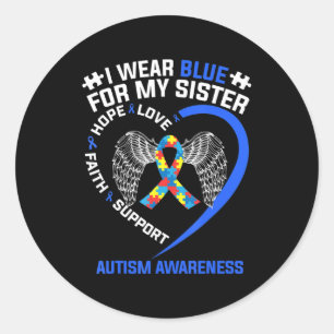 Heart Ribbon I Draag Blue voor mijn zuster Autism  Ronde Sticker