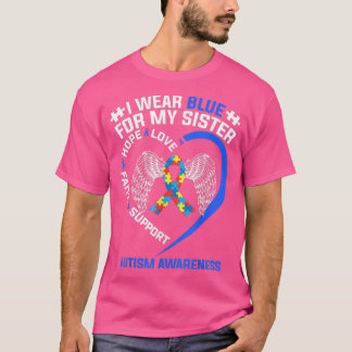 Heart Ribbon I Draag Blue voor mijn zuster Autism T-shirt