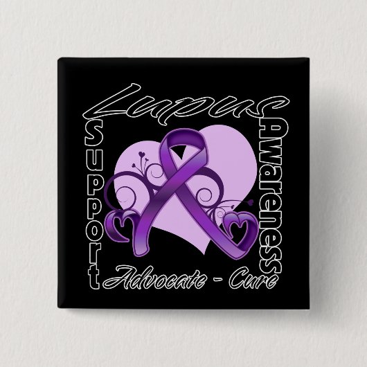 Heart Ribbon - Lupus Awareness Vierkante Button 5,1 Cm (Voorkant)