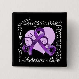 Heart Ribbon - Lupus Awareness Vierkante Button 5,1 Cm