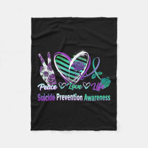 Heart Ribbon Roos Peace Love Mental Health Suicide Fleece Deken