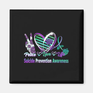 Heart Ribbon Roos Peace Love Mental Health Suicide Magneet