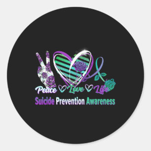Heart Ribbon Roos Peace Love Mental Health Suicide Ronde Sticker