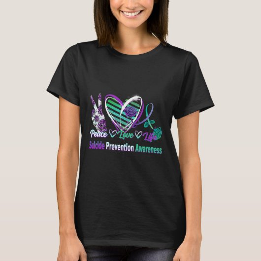 Heart Ribbon Roos Peace Love Mental Health Suicide T-shirt (Voorkant)