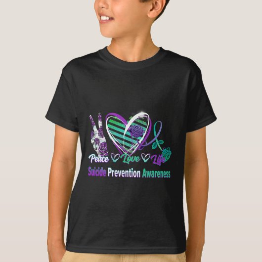 Heart Ribbon Roos Peace Love Mental Health Suicide T-shirt (Voorkant)