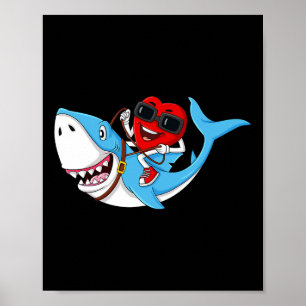 Heart Riding Shark Valentijnsdag Fun Boys Meisjes Poster
