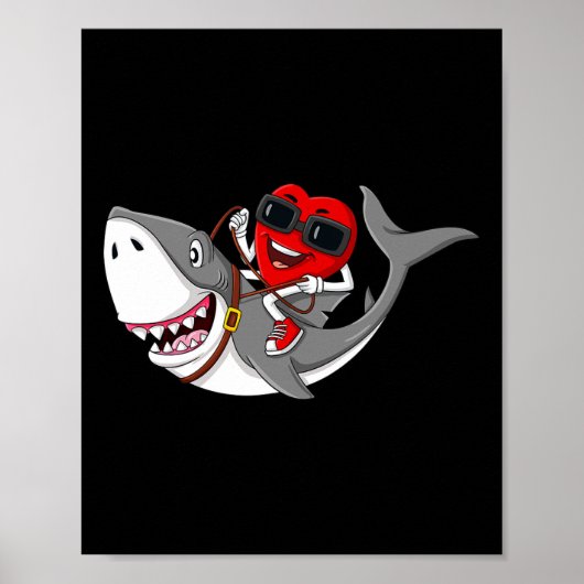 Heart Riding Shark Valentijnsdag Fun Boys Meisjes Poster (Voorkant)