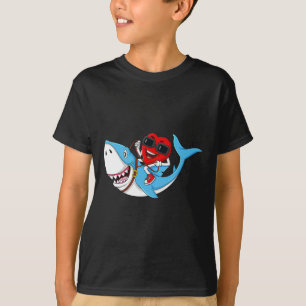 Heart Riding Shark Valentijnsdag Fun Boys Meisjes T-shirt