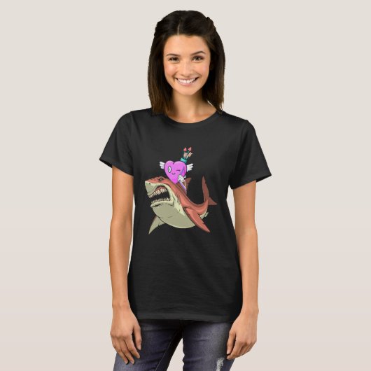 Heart Riding Shark Valentine's Day Funny Boys Girl T-shirt (Voorkant volledig)