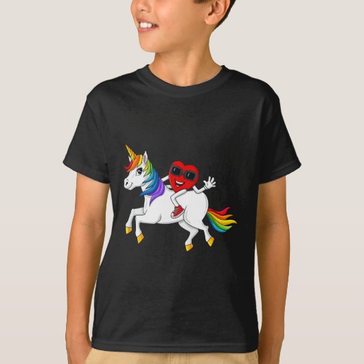 Heart Riding Unicorn Valentijnsdag Fun Girls Kind T-shirt (Voorkant)