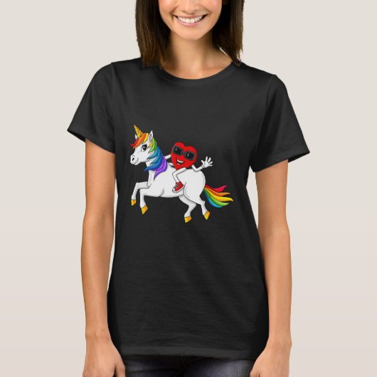 Heart Riding Unicorn Valentijnsdag Fun Girls Kind T-shirt (Voorkant)