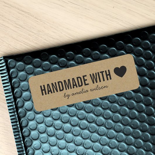 Heart Rustic Bold Handgemaakt met Love Faux Kraft Etiket