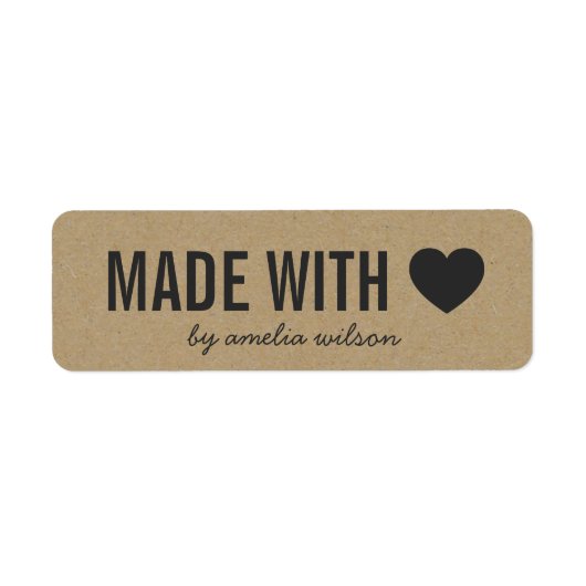 Heart Rustic Bold Made with Love Faux Kraft Etiket (Voorkant)