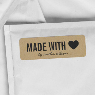 Heart Rustic Bold Made with Love Faux Kraft Etiket