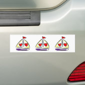 Heart Sailboot Red Hearts Love Sailing Boating Bumpersticker (Op auto)