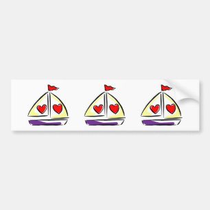 Heart Sailboot Red Hearts Love Sailing Boating Bumpersticker