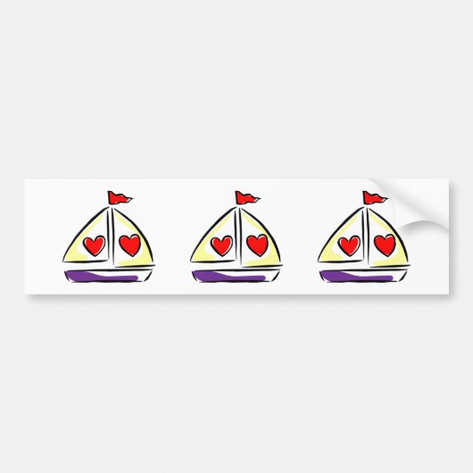 Heart Sailboot Red Hearts Love Sailing Boating Bumpersticker (Voorkant)