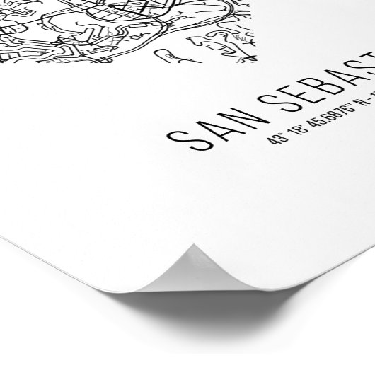 Heart San Sebastián City Map (Spanje) Poster (Hoek)