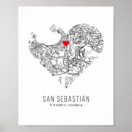 Heart San Sebastián City Map (Spanje) Poster (Voorkant)
