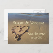 Heart Sand Beach Save The Date Custom Briefkaart (Voorkant / Achterkant)