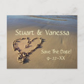 Heart Sand Beach Save The Date Custom Briefkaart (Voorkant)