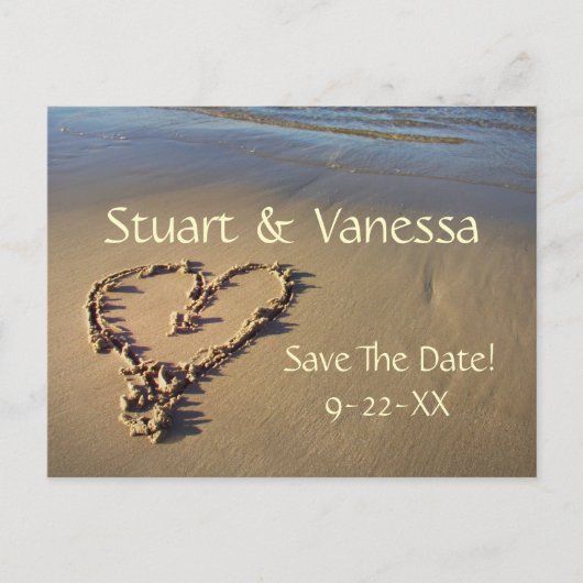 Heart Sand Beach Save The Date Custom Briefkaart (Voorkant)